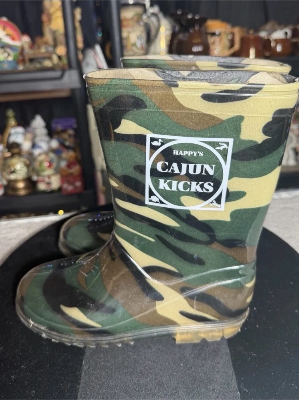 Happy’s Cajun Kicks Youth Size 13 Camo Rubber Rain Boots Waterproof Outdoor